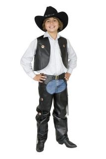 Child Cowboy Western Costumes Wild West Faux Leather Chaps Vest Kids Boys