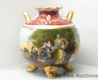 Antique Royal Vienna Footed Vase Beehive Artist Signed Comedy Tradegy 2 of 8