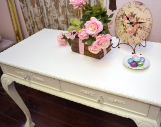 Shabby Cottage Chic 2 Drawer Desk French Vintage Style White Roses Elegant WOW