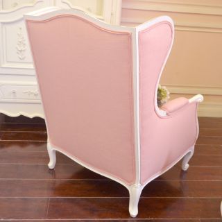 Shabby Cottage Chic Pink Linen Wingchair Armchair French Vintage Style Romantic