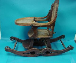 Antique Child High Chair Rocking Baby Infant Solid Wood Rocker Cane Seat Toddler