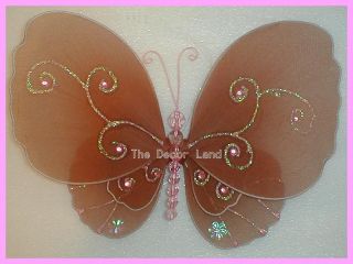 11" Butterfly Brown Pink 3 Layered Hanging Wall Decoration Girls Room Decor
