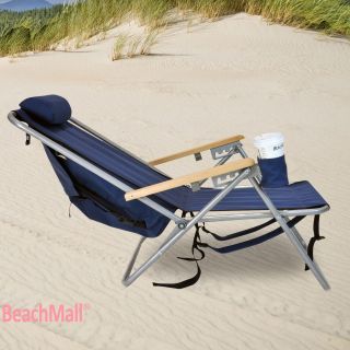 High Back Steel Backpack Beach Chair by Wearever Navy Blue