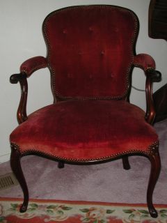 Antique French Louis XIV Style Fauteuil Arm Chair Walnut Wood Fabric