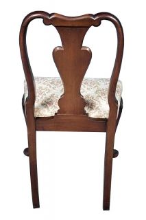 Set of Six Queen Anne Dining Chairs in Burl Walnut with Floral Upholstered Seats