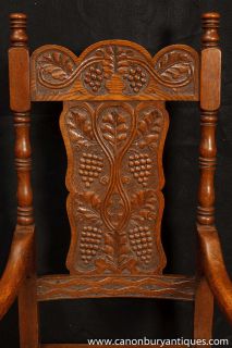 Set 8 Antique William and Mary Carved Dining Chairs Oak Kitchen Chair