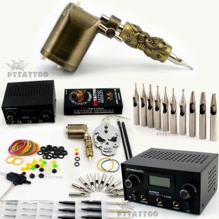 Rotary Tattoo Machine Gun Dual Digital Power Supply Pedal Needles Kit Set
