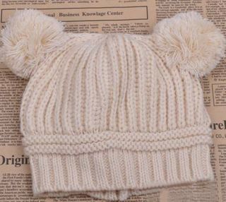 Cute Baby Boys Girls Love Dual Ball Knit Sweater Cap Winter Hat Wool Ear Cap