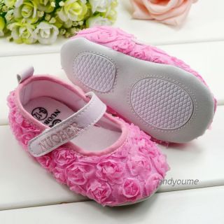 Baby Infant Toddler Pink Rose Flower Girl's Soft Sole Crib Shoes Age 3 12 Month