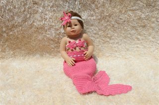 New Handmade Crochet Knit Mermaid Tail Headband Newborn Baby Photo Prop Violet
