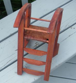 Vintage Hand Made Wood Wooden Weave Toy Furniture 18" Doll Bear Rocking Chair