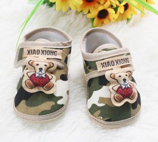Newborn Infant Prince Baby Shoes Camouflage Brown Side Bear Soft Bottom Shoe