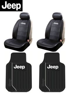 6 PC Jeep Elite Mopar Seat Covers Synthetic Leather Front Rubber Floor Mats