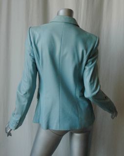 BOTTEGA VENETA Blue Leather Woven Blazer Jacket Coat 44
