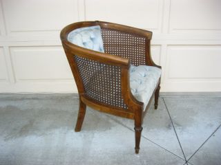 Vintage Mid Century Modern Cane Wing Back Tufted Baby Blue Velvet Club Armchair