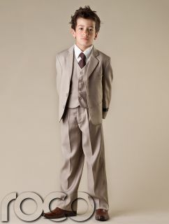 Boys Dark Beige Biscuit 5 Piece Suit Formal Pageboy Prom Communion Wedding Suits