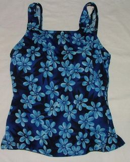 Ll Bean Blue Floral Swimsuit Womens Size 6 Tankini 2 Piece Flowers