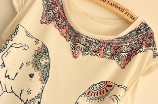 New Women European Fashion Elephant Print Cotton Short Sleeve T Shirt B1354