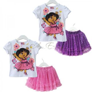 Girls Dora Top Shirt Sequins Tutu Dress Skirt 2pc Sets Costume Outfits 2 5 Years