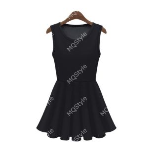 Womens Girls Fashion Crewneck Sleeveless Slim Vest Sexy Mini Dress B2854