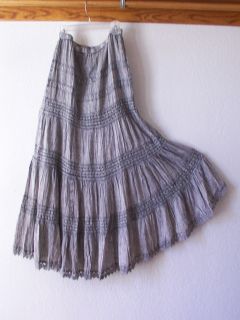 New Long Gray Grey Crochet Lace Peasant Boho Maxi Dress Skirt 8 10 M Medium