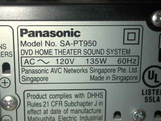 Panasonic SA PT950 DVD Home Theater System not Working