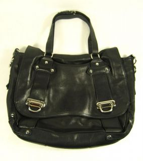 Sabina New York Soft Black Leather Large Messanger Bag Purse Silver Buckles