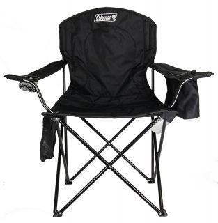 NEW COLEMAN Camping Outdoor Oversized Quad Chair w/ Cooler & Cup Holder   Black