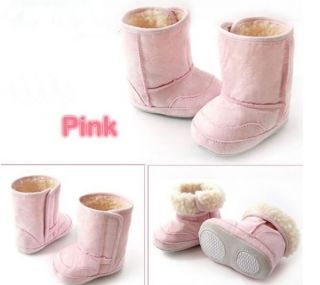 1 Pair Baby Girls Toddler Crib Shoes Prewalker Snow Boots Warm Sole 13cm Pink
