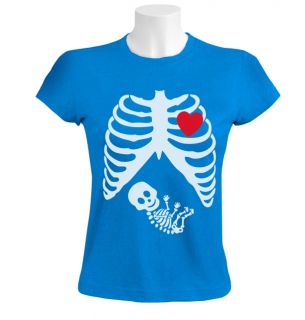 Pregnant Skeleton Women T Shirt Baby Funny Gothic Maternity Halloween Girl x Ray