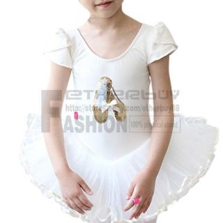 Girl Kids Sequin Shoes Ballet Dance Wear Leotard Costume Tutu Dress Skirt Sz 3 7