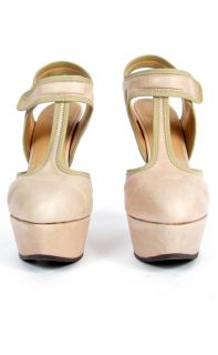 Lamb Caitlyn Tan Wedge Quilted Velcro Ankle T Strap Sandal Heel 8 Gwen Stefani