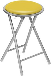Round Folding Breakfast Bar Stool Camping Step Stools Silver Frame Padded Seat