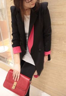 New Womens European Fashion Rose Pink Mixed Color Shoulder Pad Coat Blazers B365