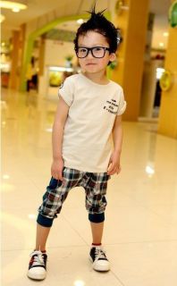 Cool Toddler Girls Boys Letter Lattice Print Suits T Shirt Harem Pants Sets 2 7Y