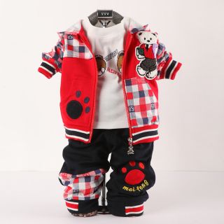 Cool Baby Boy Winter Fall Bear Outfits Set Suit Coat Outerwear T Shirt Clothes