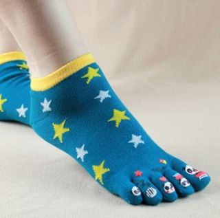 Girl Pure Cotton Cartoon Five Finger Socks Toe Socks Color Stars Socks 5 Pairs
