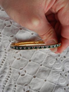 Vintage Gold Overlay Hinged Bracelet Emerald Green Clear Rhinestones Swarovski