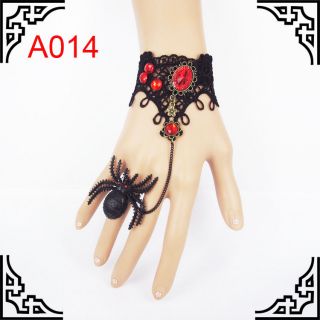 Sexy Vintage Black Lace Bracelet Bronze Ring Flower Wrist Cuffs Fingerless Glove