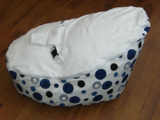 Soft 2 in 1 Baby Bean Bag Chair with Harness in White with Blue Spots
