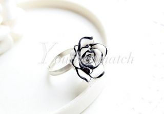 Hot Fashion Cute Women's Simple Black White Rose Flower Ring Adjustable Brandnew