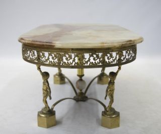 Art Nouveau Coffee Table Marble Brass Cherubs 1930's Art Deco