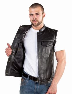 Mens Concealed Leather Motorcycle Biker Club Vest Gun Pocket Carry Firearm
