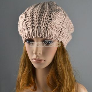 S0BZ Warm Winter Women Girls Beret Braided Baggy Beanie Crochet Hat Ski Cap
