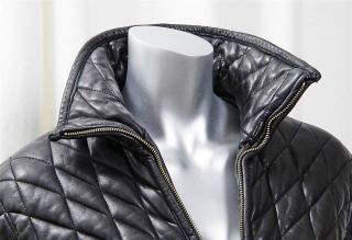 Baby Phat Black Genuine Leather Quilted Zip Up Knee Length Jacket Car Coat M