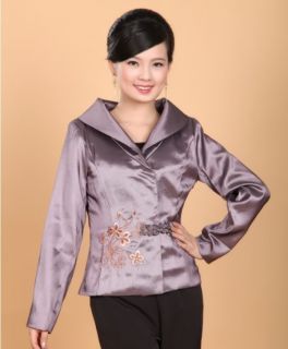 Charming Chinese Women's Silk Embroidery Jacket Coat Purple Sz M L XL XXL XXXL