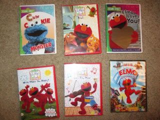 Lot of 6 Childrens DVD Movies Elmo's World Sesame Street Cookie Monster Used