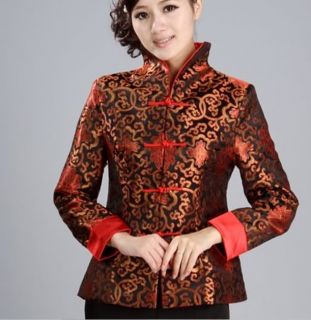 Charming Chinese Women's Silk Jacket Coat Black Sz M L XL 2XL 3XL