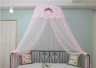 New Light Pink Lace Bed Canopy Big Size Baby Crib Mosquito Netting Flower Hook