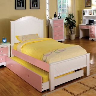 Solid Wood Aila Pink White Finish Youth Children Bed Frame w Trundle